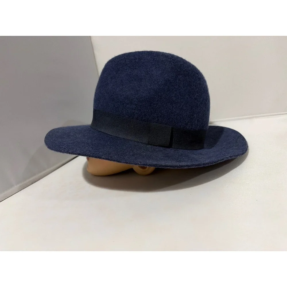 Banana Republic Navy Blue 100% Wool Wide Brim Fedora Hat  L/XL
